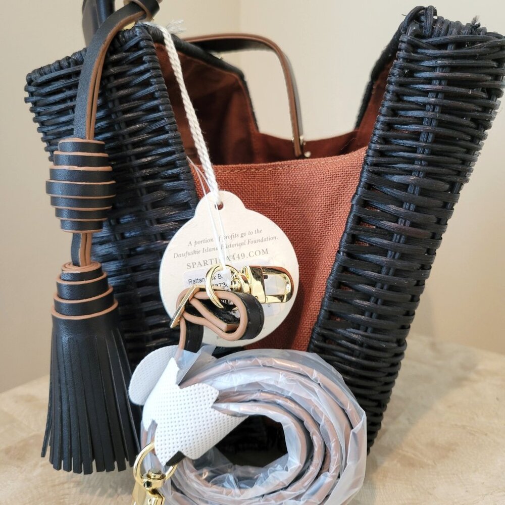 Spartina 449 Rattan Box Bag – Black – NWT - Picture 3 of 8
